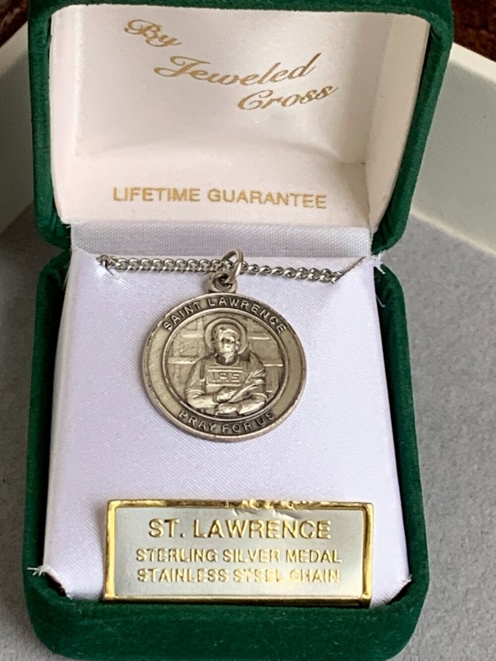 Sterling Silver St. Lawrence Medal Round w/ 18" Stainless Steel Chain
